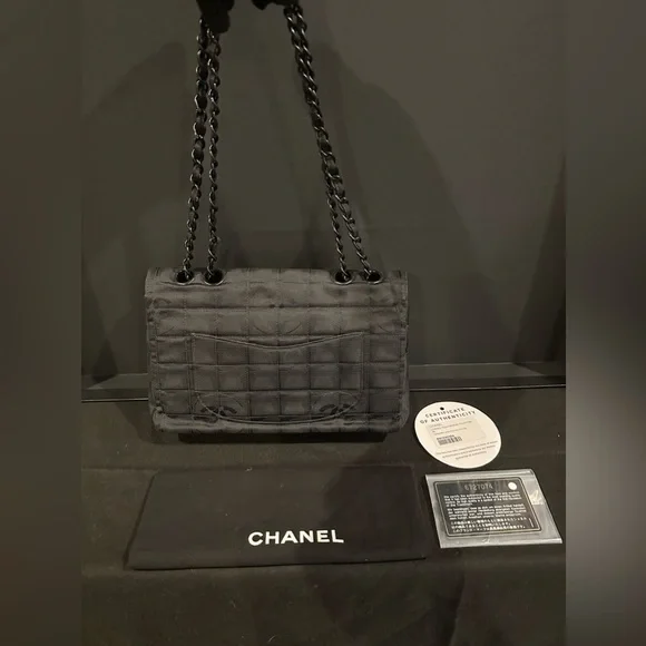 Chanel New Travel Line Chain Shoulder Bag Black Nylon Jacquard Leather Women's - Picture 3 of 5